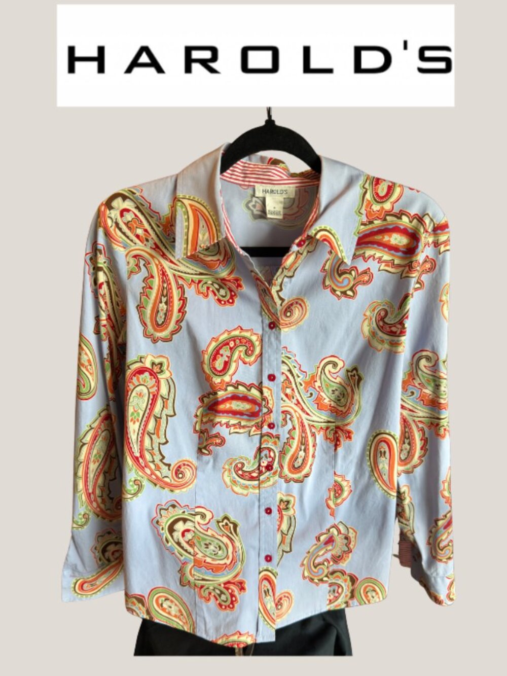 Harold’s Women’s Paisley Print Button-Up Blouse Size Medium Blue Multicolor